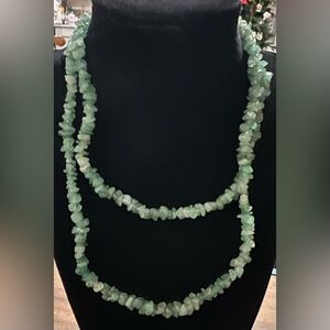 Tumbled Single Strand Green Aventurine Gemstone Chip Nugget Vintage Necklace